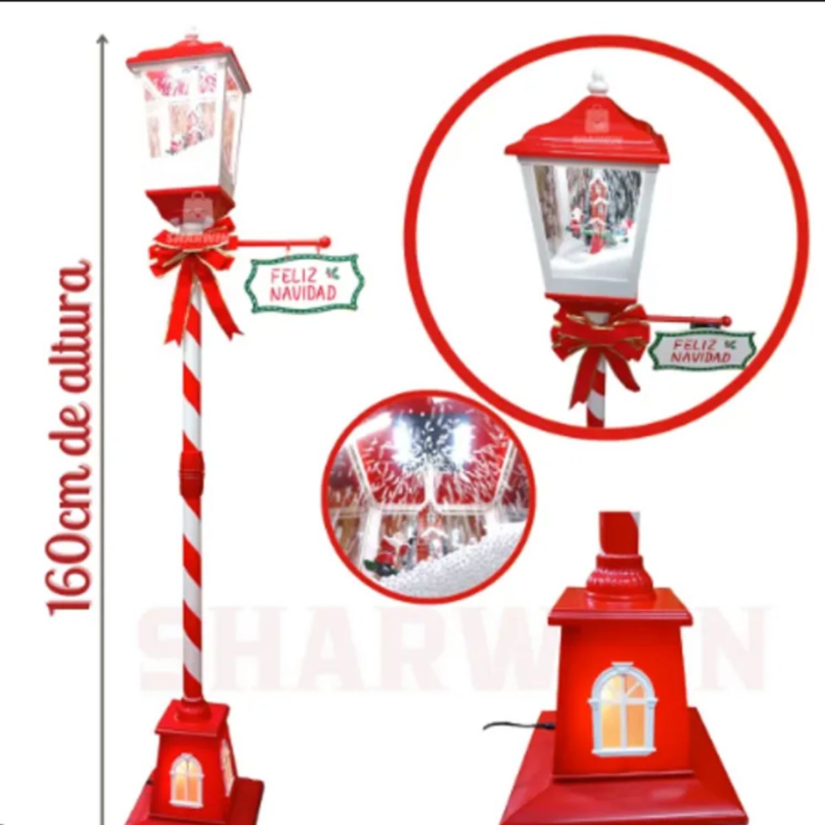 GENERICO - Farol Navideño MUSICAL CON EFECTO NIEVE 155CM