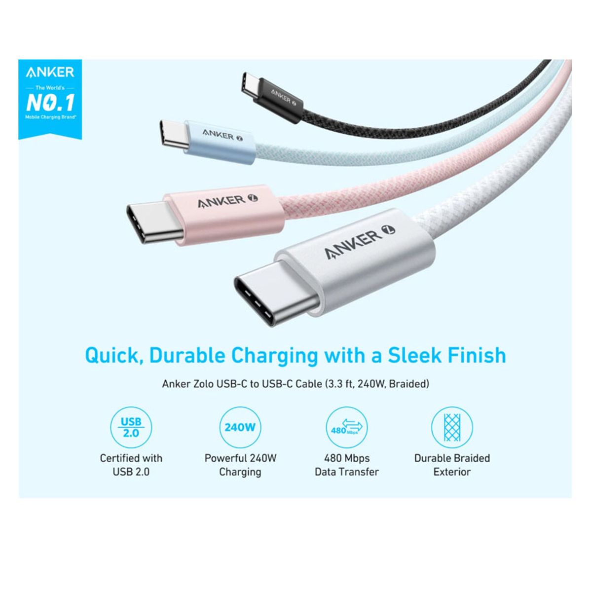 UGREEN - Cable ANKER ZOLO 240W USB-C A USB-C para MacBook iPad Pro iPhone DJI