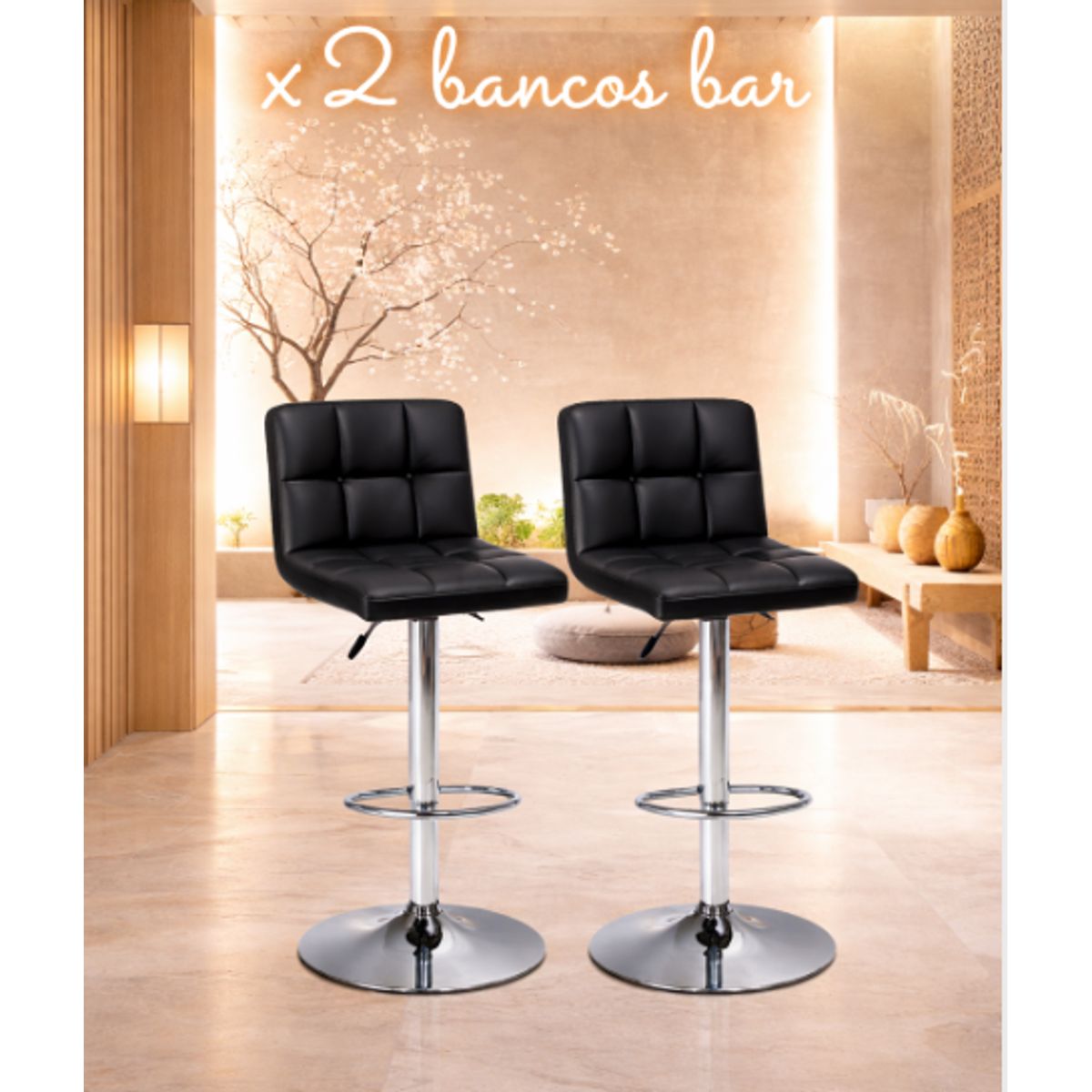 GENERICO - 2 SILLAS BANCO BAR OFICINA GIRATORIO PU NEGRO