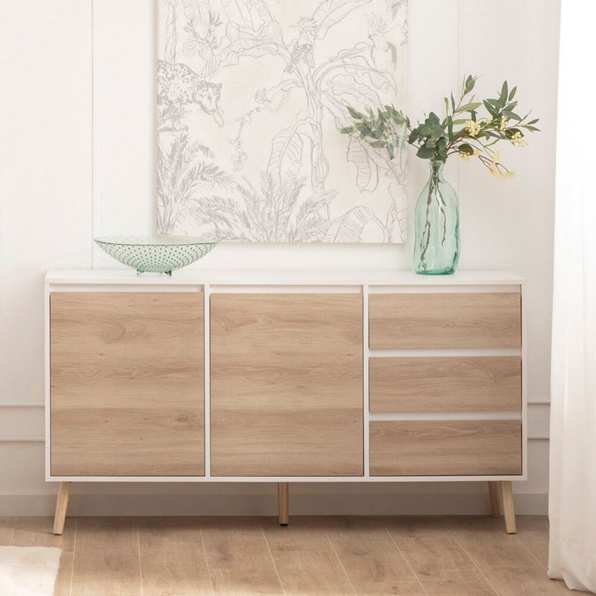 R&R MUEBLES - Aparador Moderno Mirenico 148 cm Blanco/Duna R&R MUEBLES