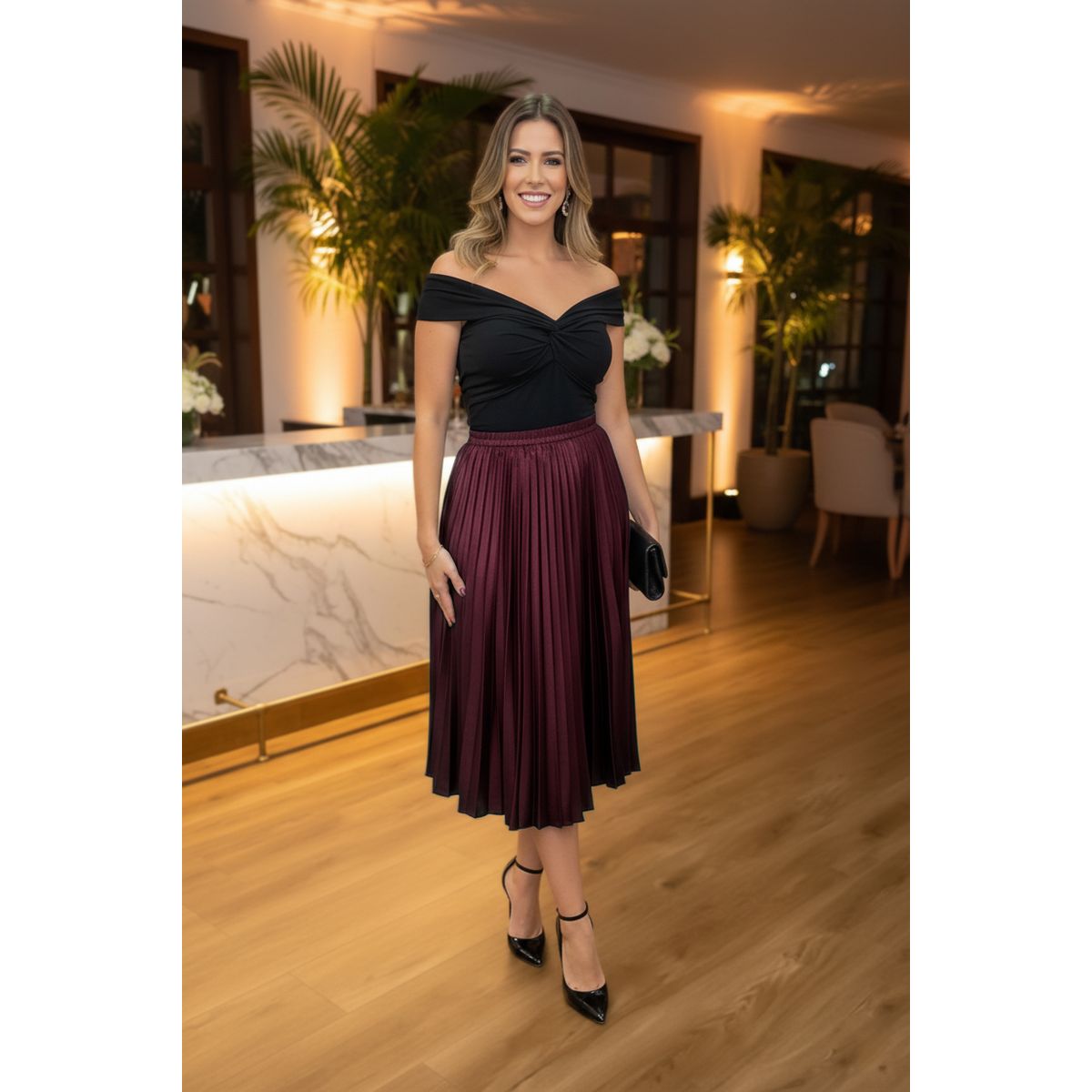 ARMA TU LOOK - FALDA SANDRA MIDI PLISADA DE SATIN