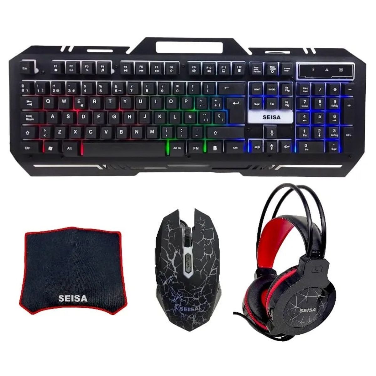 SEISA - Combo Gamer Seisa 4 en 1 Teclado Mouse Audifonos PadMouse RHB