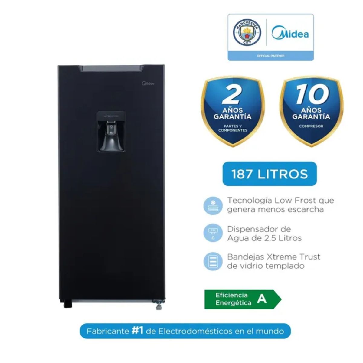 MIDEA - Refrigeradora Midea 187L Top Freezer Single Door MDRD190ANLXW