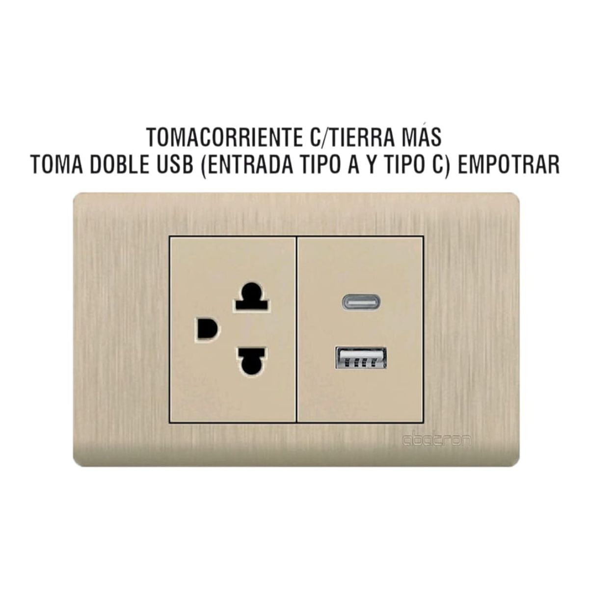 GENERICO - Tomacorriente CTierra Doble Toma USB A y C Empotrable - Platinium