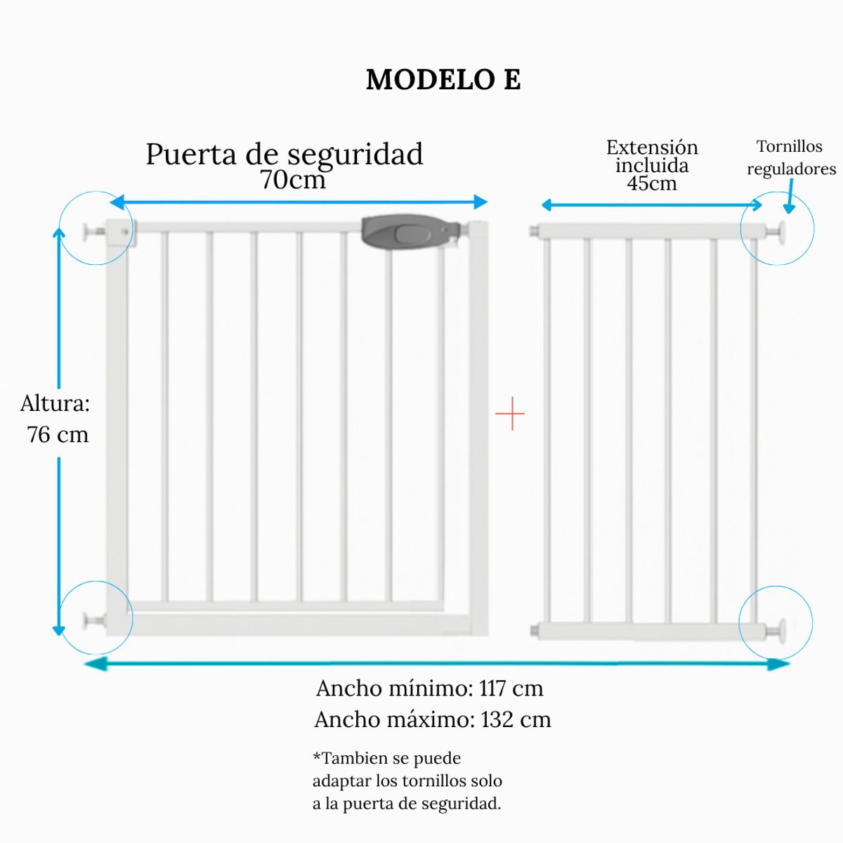 BABYKISS - Reja de seguridad para bebes y mascotas 70-132cm de ancho