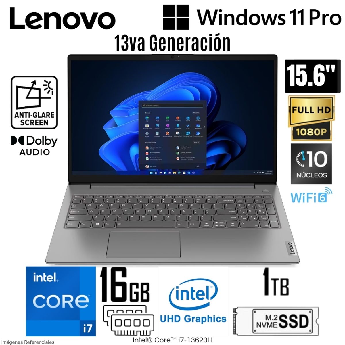 LENOVO - Laptop Lenovo V15 G4 IRU Intel Core i7-13620H 16GB RAM 1TB SSD 15.6"  FHD Iron Grey - Win 11 Pro