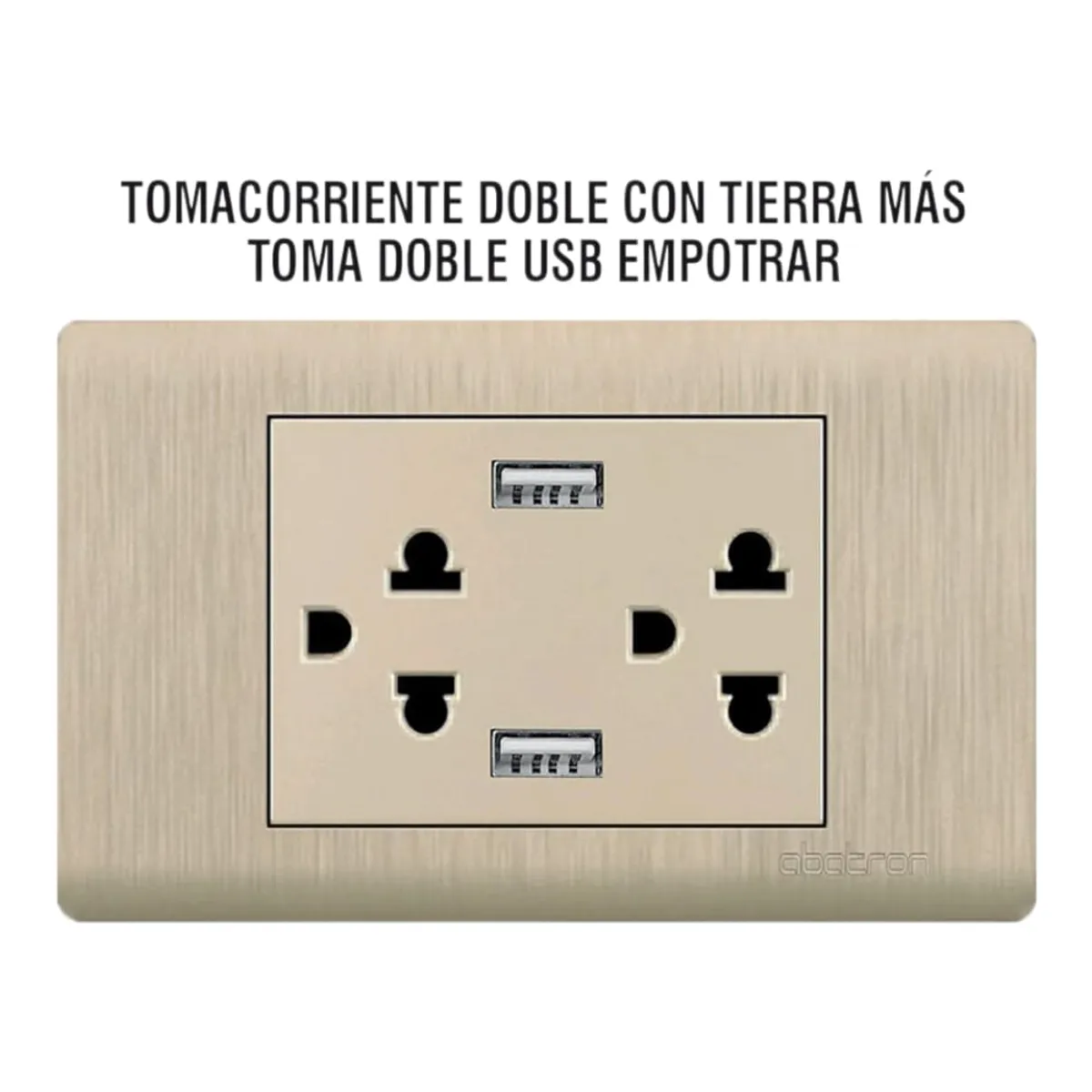 GENERICO - Tomacorriente Doble con Tierra y Doble Toma USB Empotrable - Dorado