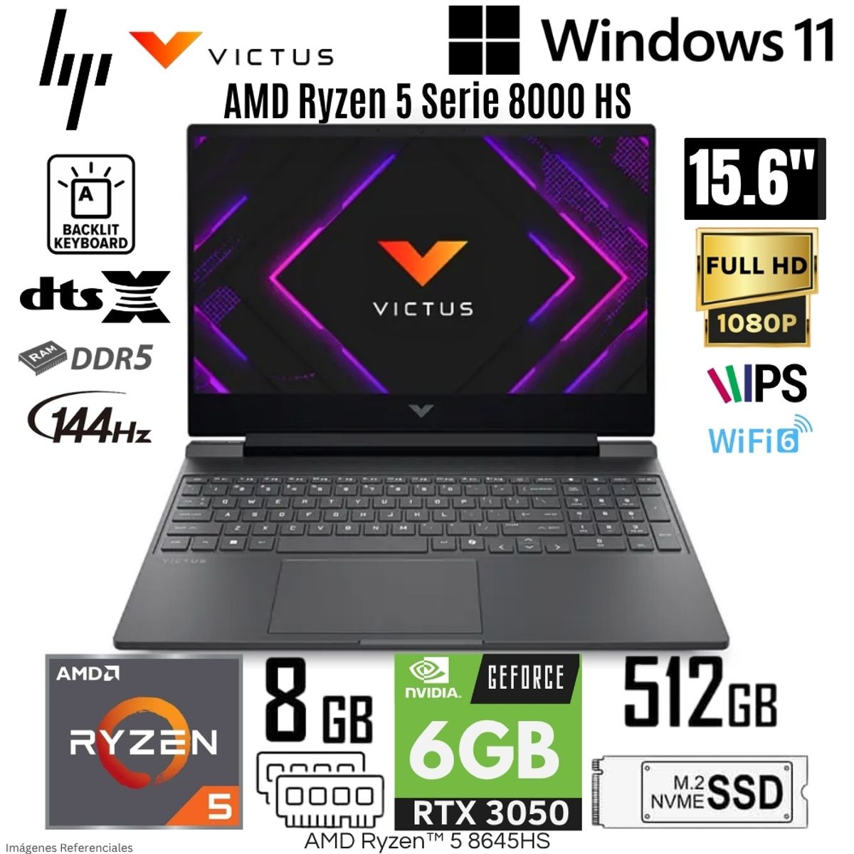 HP - Laptop HP Victus Gaming 15-FB2002LA AMD Ryzen 5 8645HS 8GB RAM 512GB SSD RTX 3050-6GB 15.6"  FHD