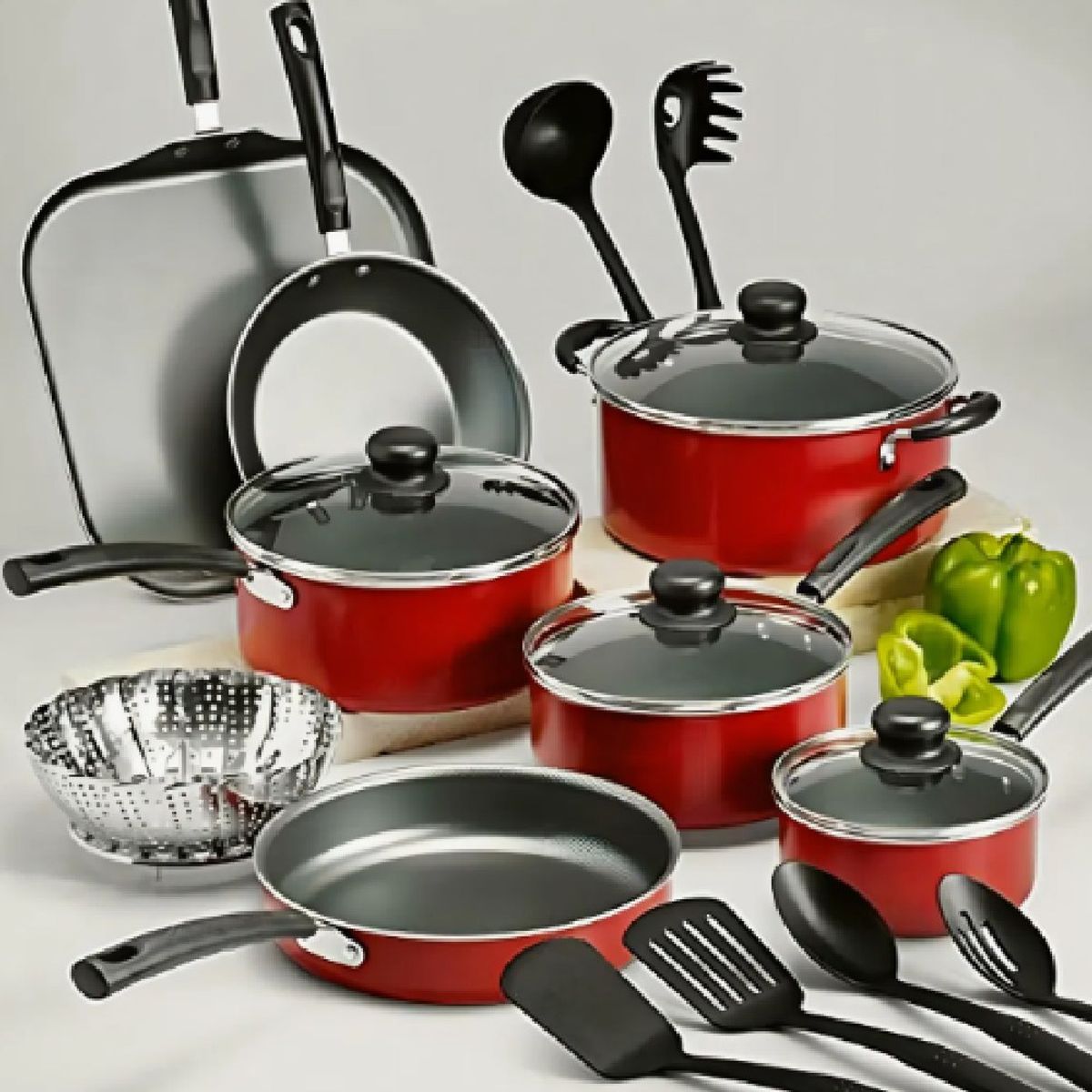 TRAMONTINA - Tramontina Batería De Cocina Primaware De 18 Piezas Rojo