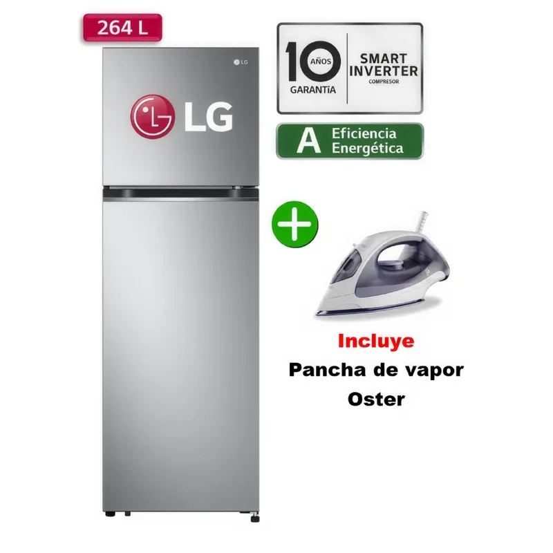 LG - REFRIGERADORA LG 264 L TOP FREEZER PLATEADO - GT26BPP + PLANCHA OSTER