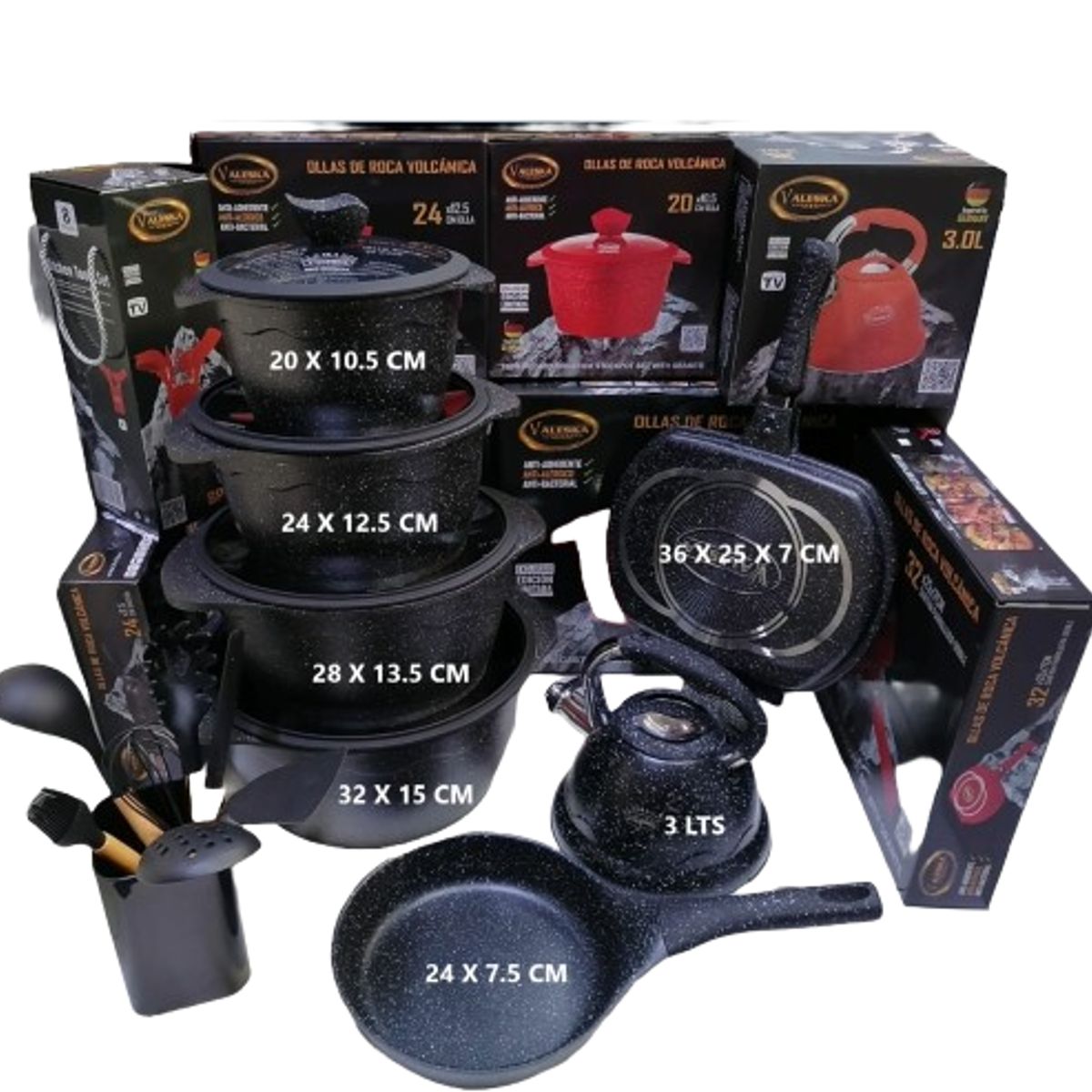 VALESKA - JUEGO DE OLLAS ROCA VOLCANICA  VALESKA - 20 PZ