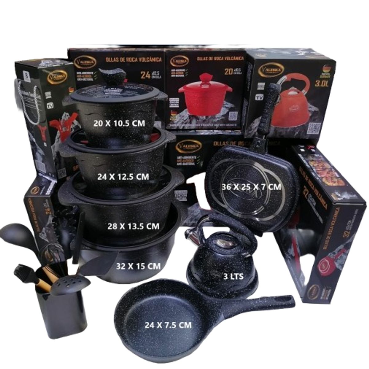 VALESKA - JUEGO DE OLLAS ROCA VOLCANICA  VALESKA - 20 PZ