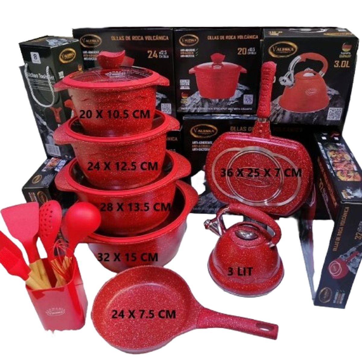 VALESKA - JUEGO DE OLLAS ROCA VOLCANICA  VALESKA - 20 PZ