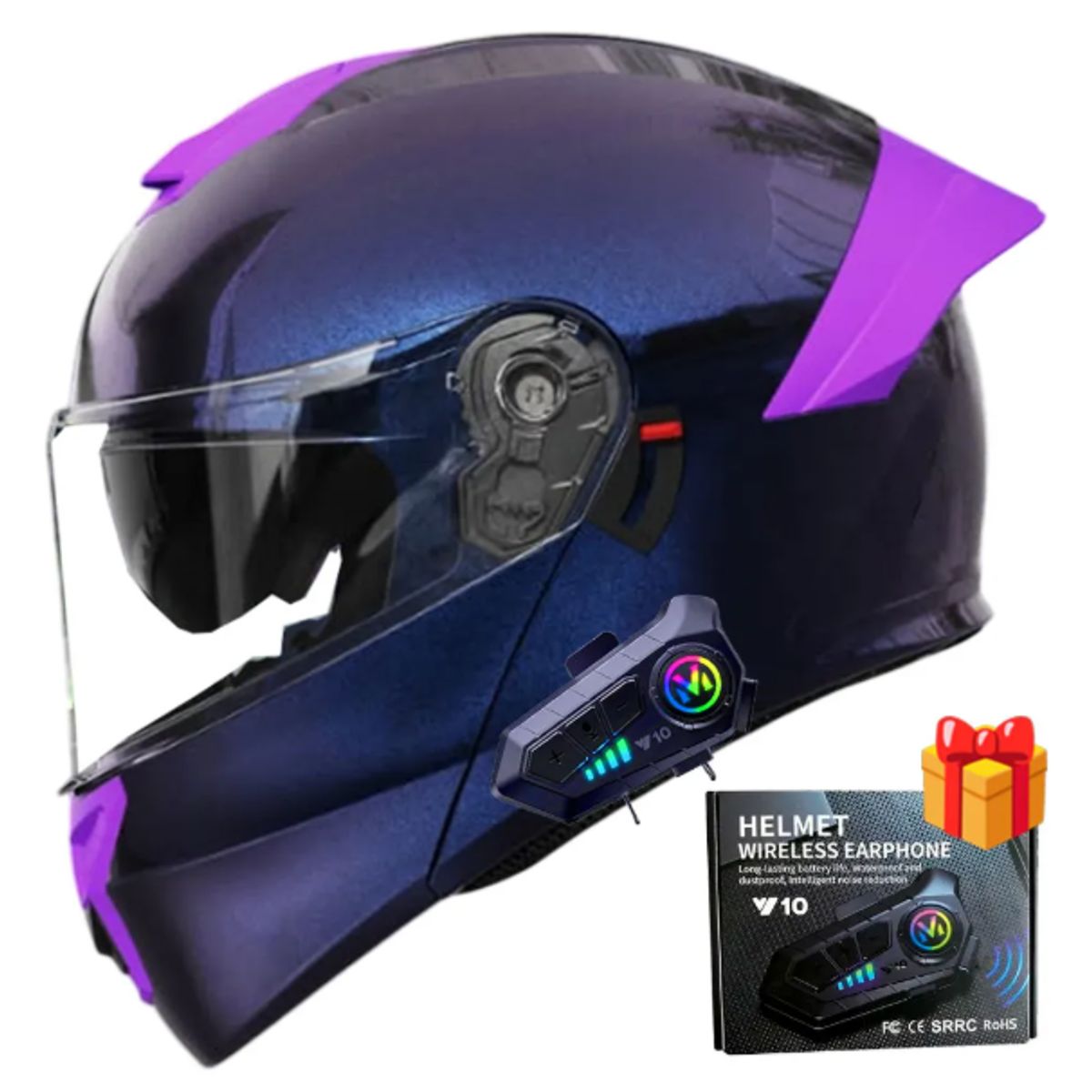 CES - CASCO MOTO REVOX ABATIBLE VIOLETA CAMALEONICO + BLUETOOTH