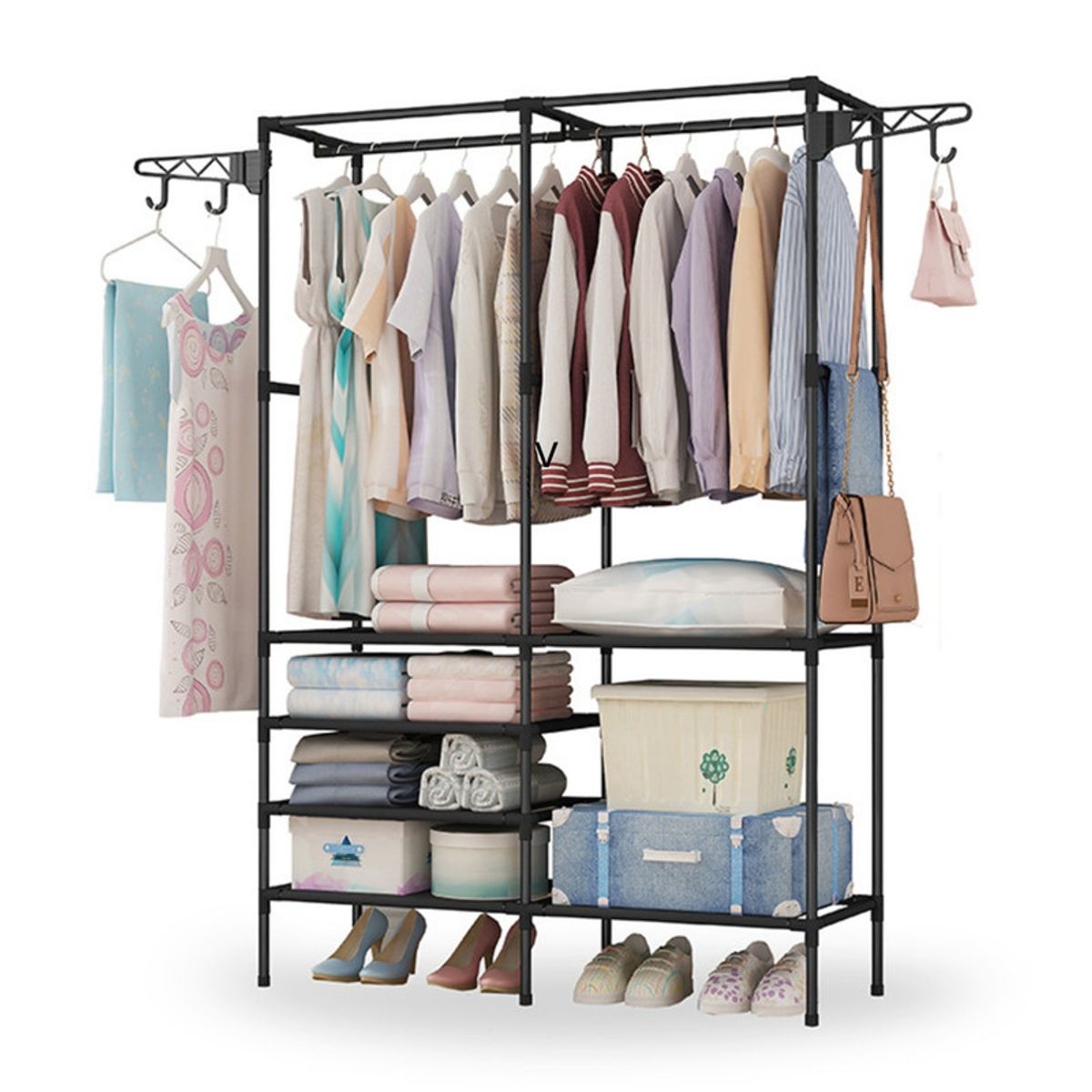 PENTHA - Ropero Armario Closet Perchero Organizador Ropa 2 Cuerpos Negro