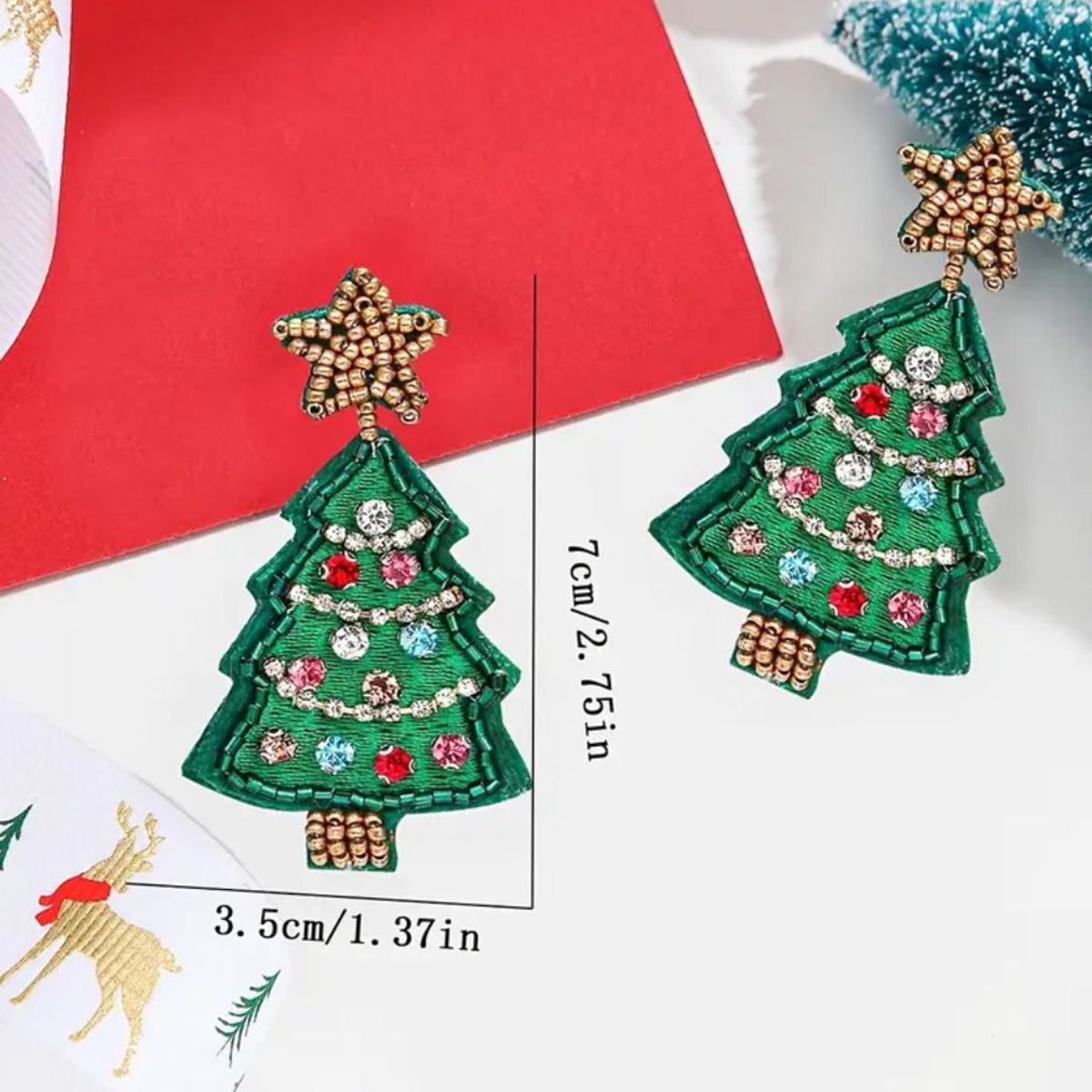 GENERICO - Pendientes de Árbol de Navidad Tejidos a Mano