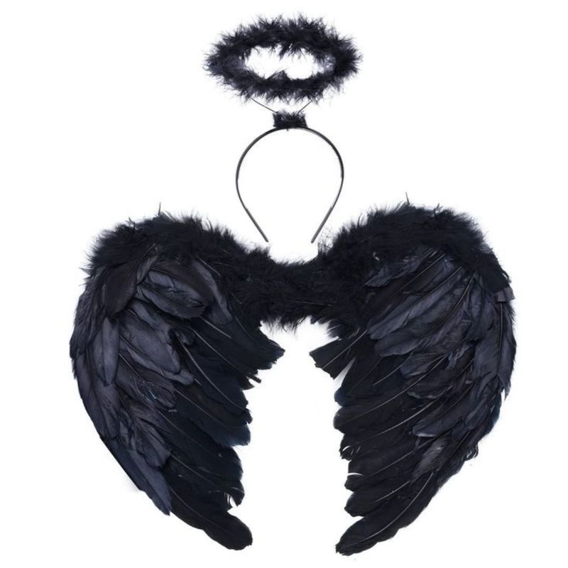 GENERICO - Kit ángel negro alas + aureola