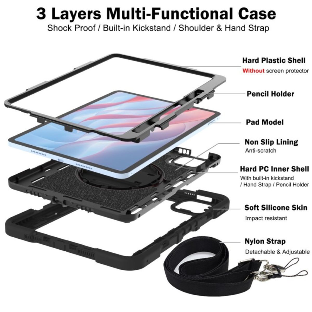 GENERICO - Funda Protector Antigolpe Armor 360° Para Xiaomi Pad 7 / 7 Pro - NEGRO