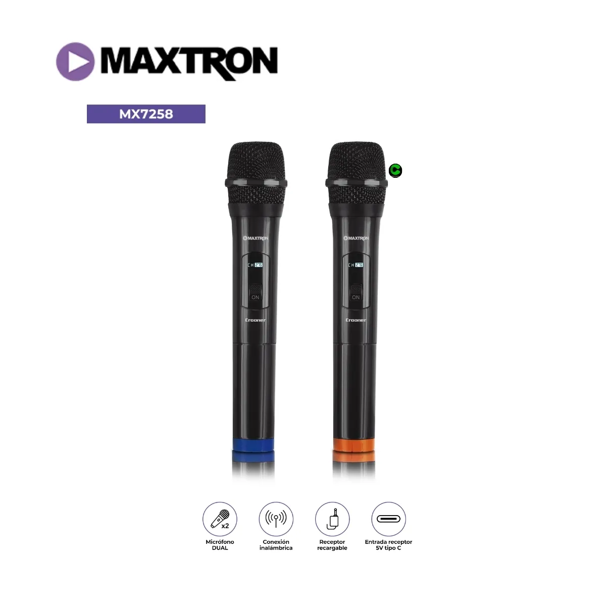 MAXTRON - Micrófono MAXTRON Modelo MX7258 Profesional 2 Inalámbrico
