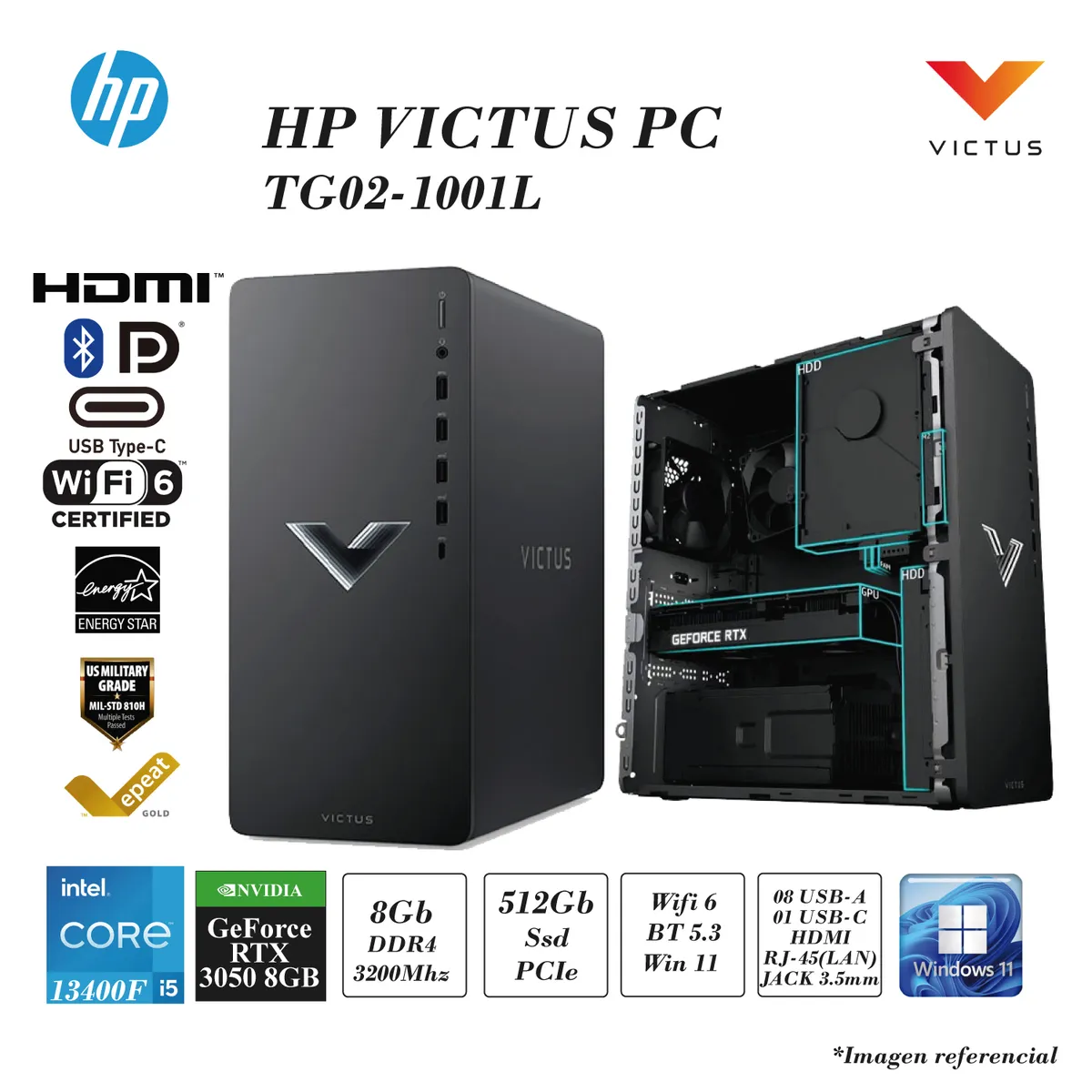 HP - HP VICTUS 15L GAMING TG02-10001LA I5-13400F 8GB 512SSD WIFI 6 8GB RTX3050 WIN11