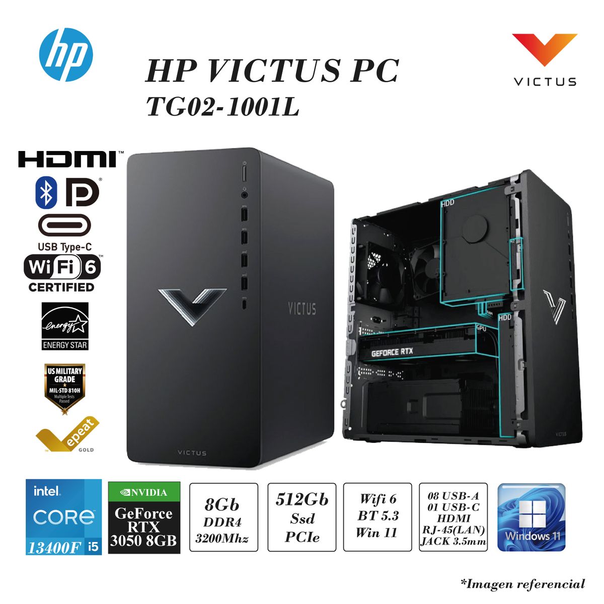 HP - HP VICTUS 15L GAMING TG02-10001LA I5-13400F 8GB 512SSD WIFI 6 8GB RTX3050 WIN11