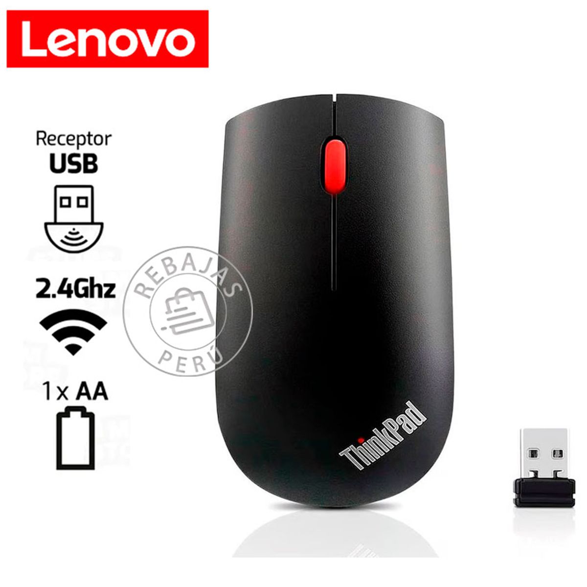 LENOVO - Mouse Lenovo ThinkPad Inalámbrico USB, 1200 DPI, Ambidiestro Negro
