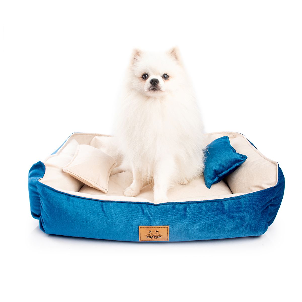 GENERICO - CAMA PARA PERRO TALLA S - AZUL - CREMA - HIPOALERGÉNICA