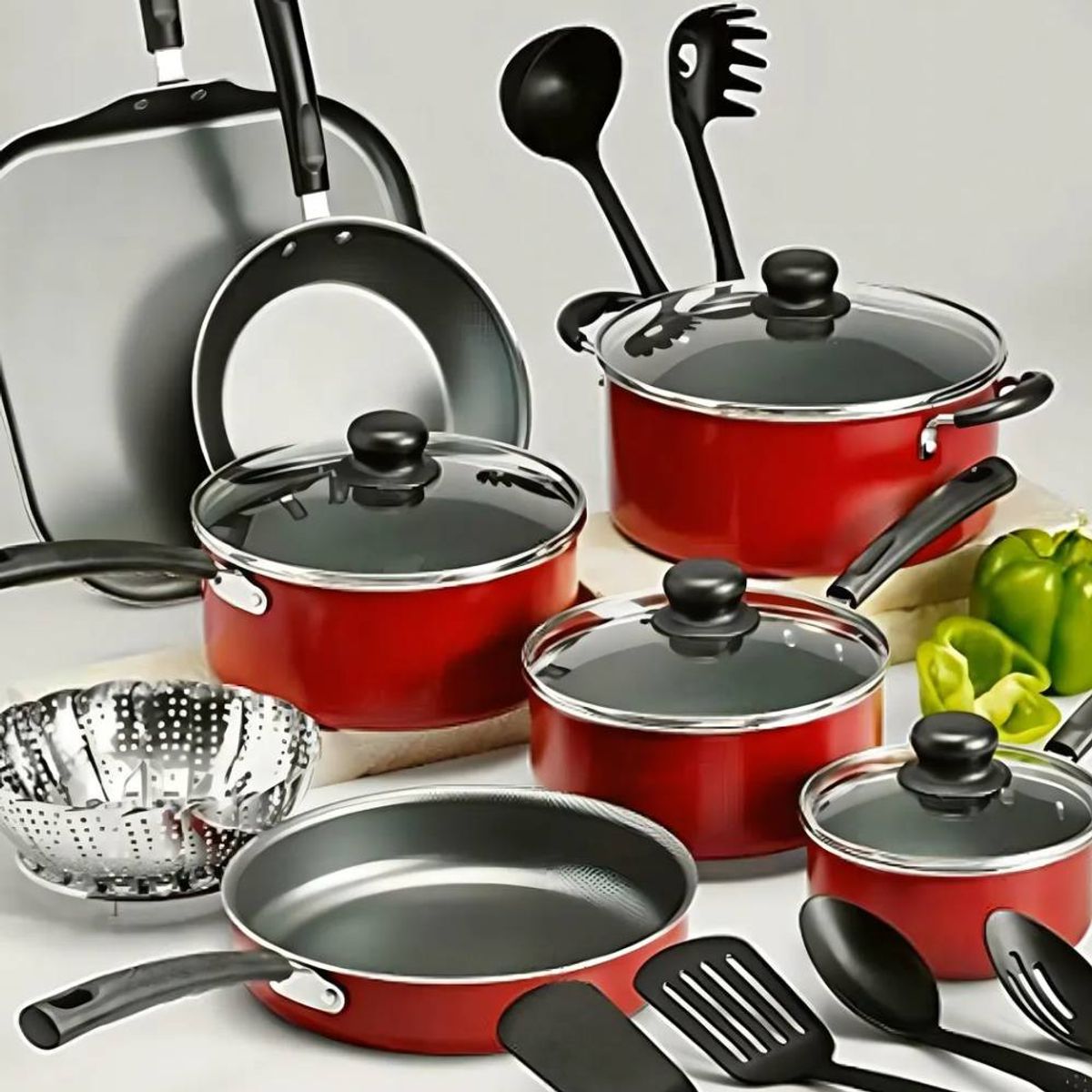 TRAMONTINA - Tramontina Batería De Cocina Primaware De 18 Piezas Rojo