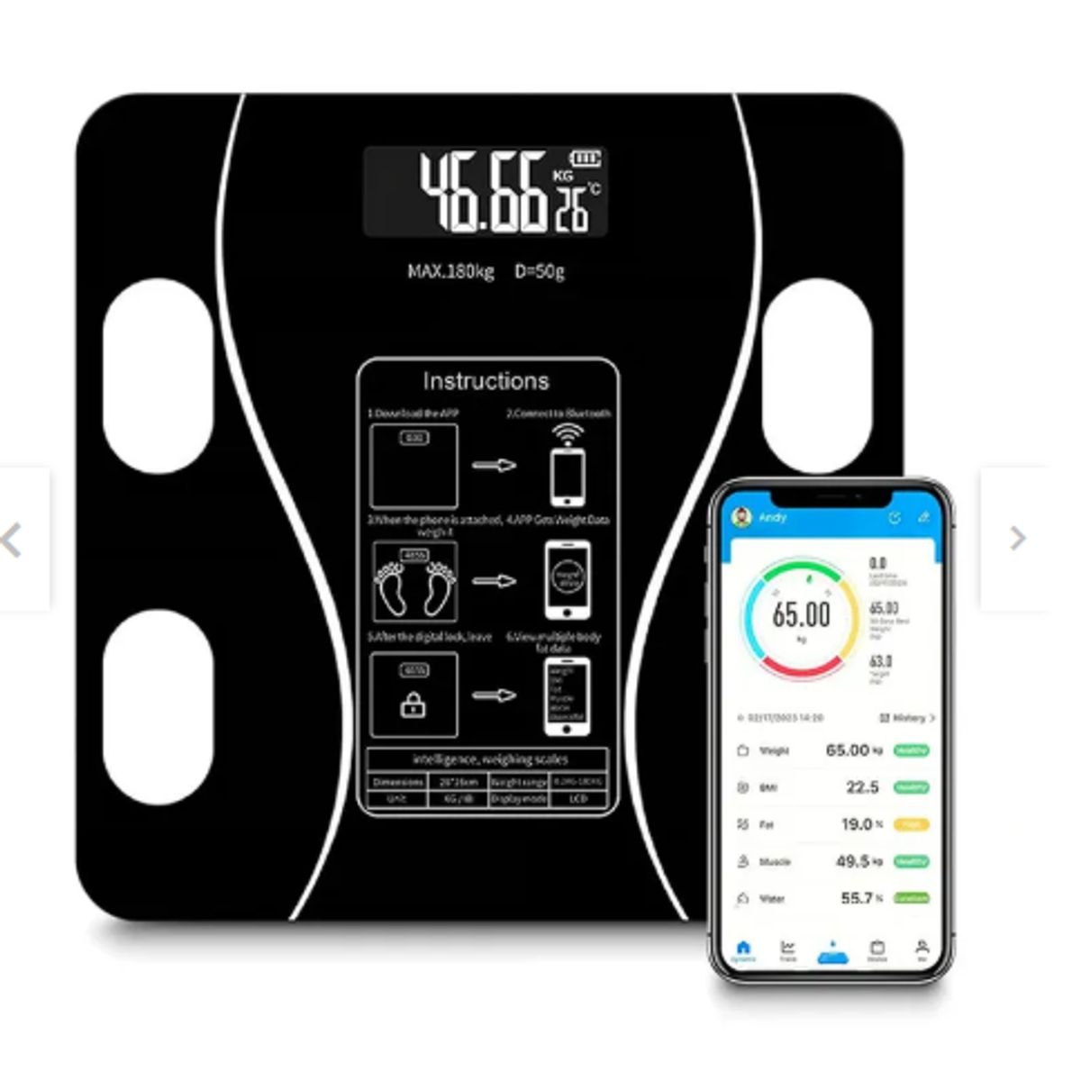 GENERICO - Balanza Inteligente para Peso Corporal - Color Negro