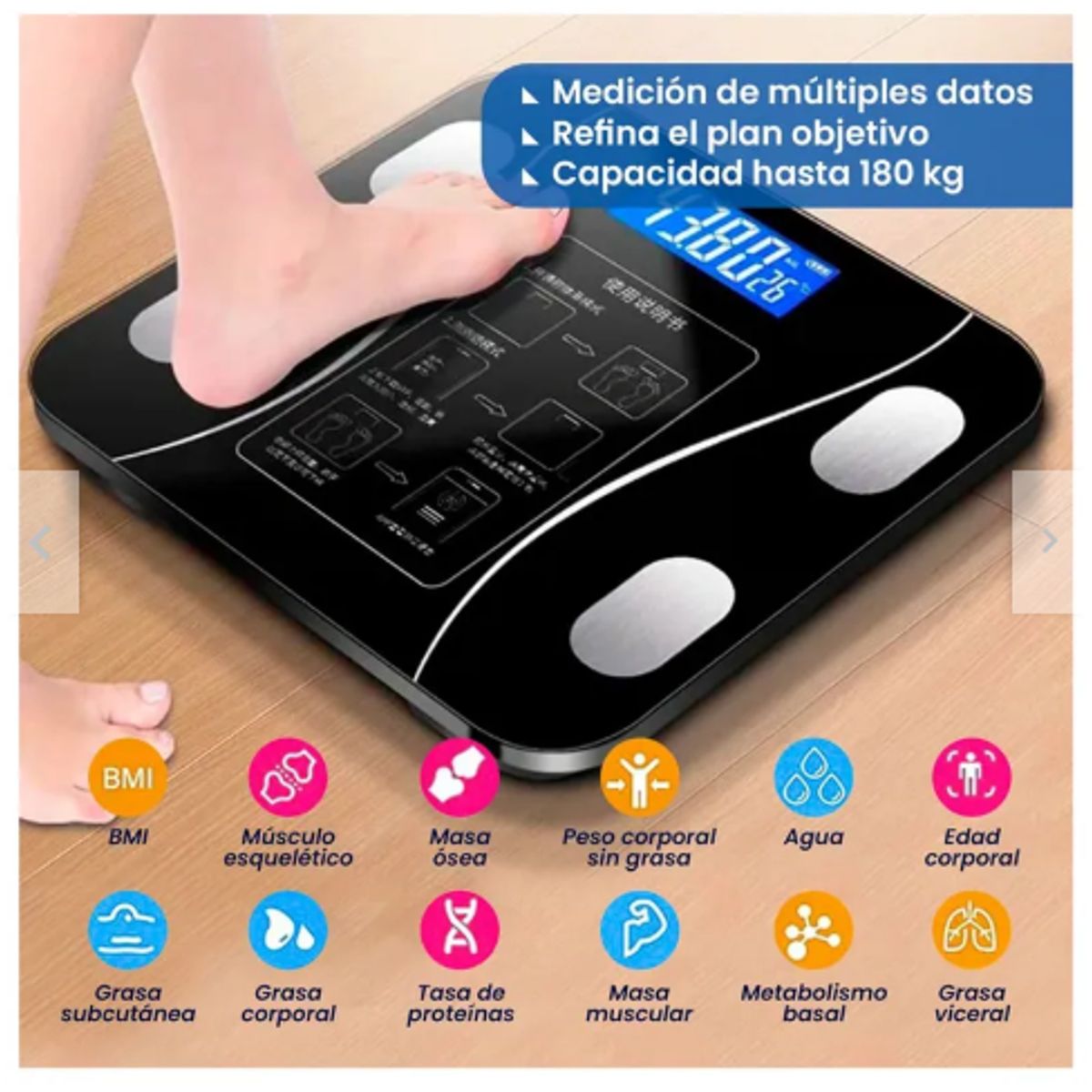 GENERICO - Balanza Inteligente para Peso Corporal - Color Negro