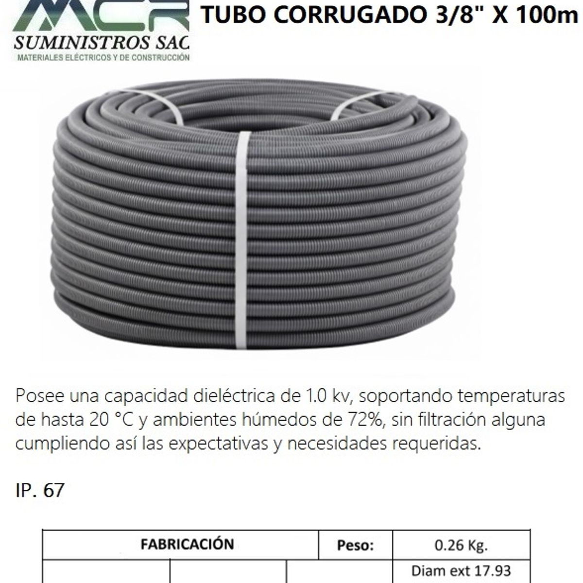 GENERICO - TUBO CORRUGADO 3/8" X 100 MTS.