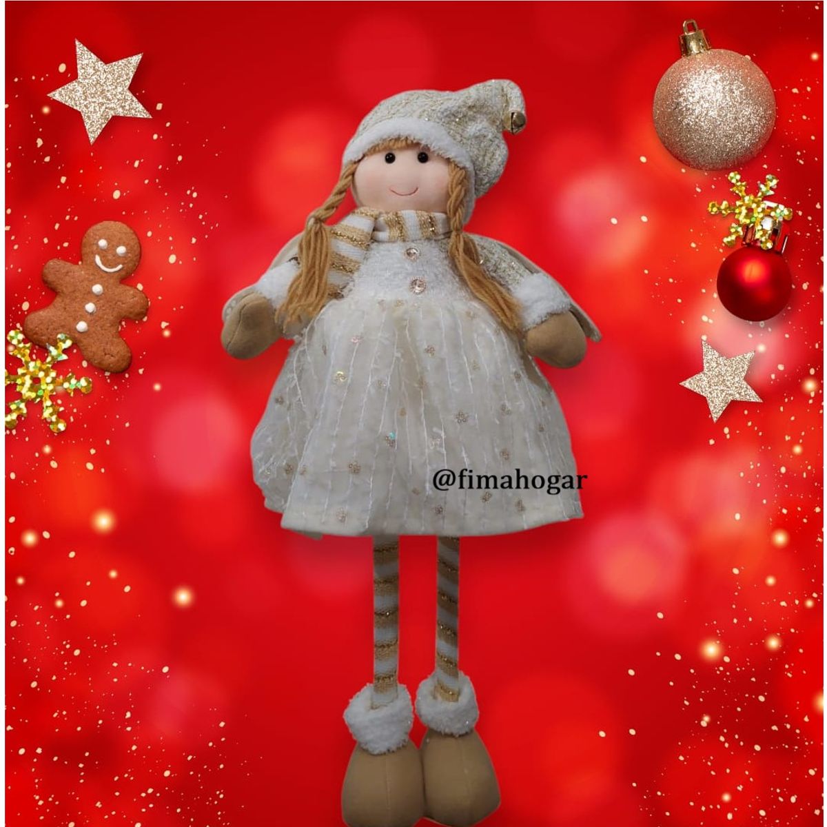 GENERICO - Muñeco de Navidad Angel Patilarga Dorado 80 cm