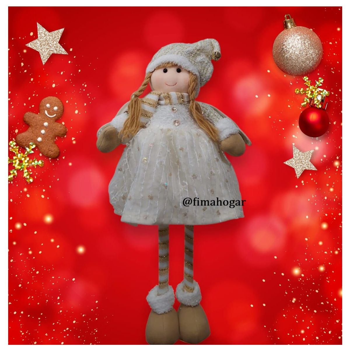 GENERICO - Muñeco de Navidad Angel Patilarga Dorado 80 cm