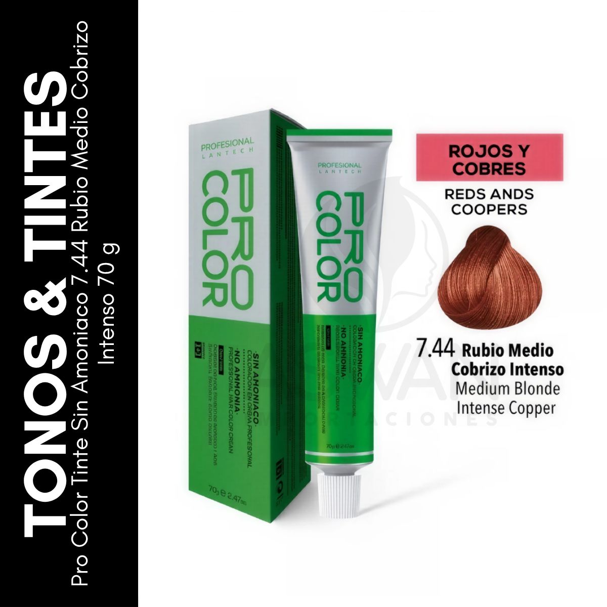 GENERICO - Pro Color Tinte Sin Amoniaco 744 Rubio Medio Cobrizo Intenso 70 g