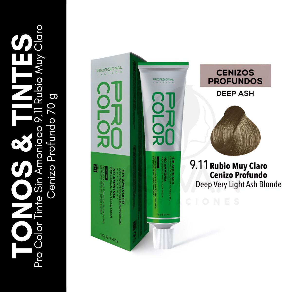 GENERICO - Pro Color Tinte Sin Amoniaco 911 Rubio Muy Claro Cenizo Profundo 70 g
