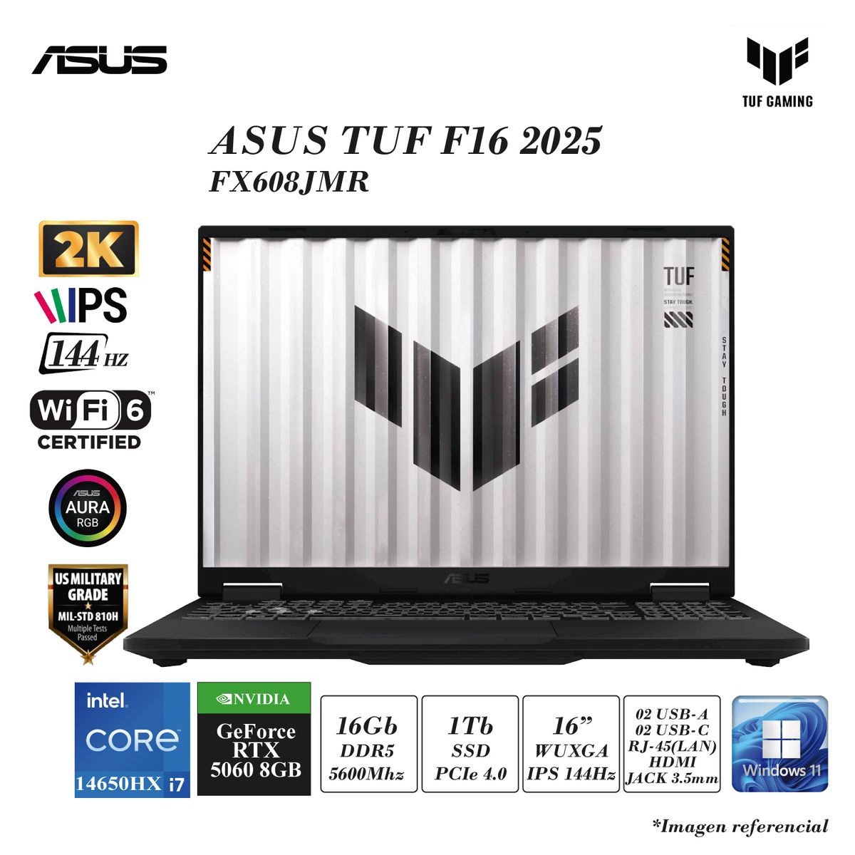 ASUS - LAPTOP ASUS TUF F16 2025 INTEL I7-14650HX 16GB DDR5 1TB SSD 8GB RTX5060 16 WUXGA 144HZ 90WH