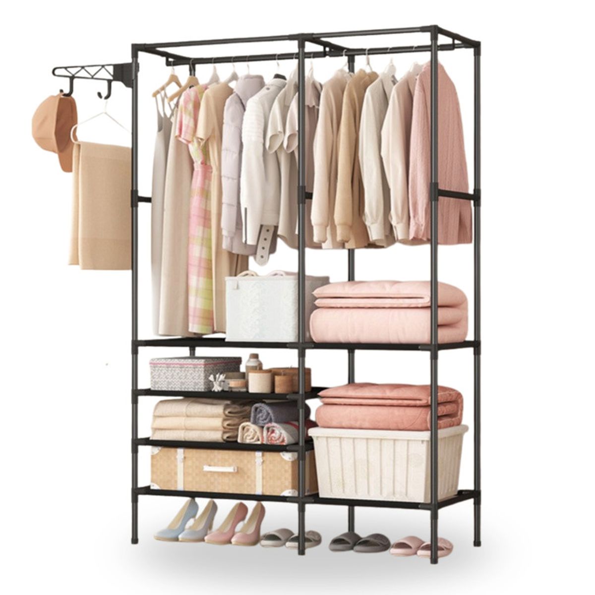 PENTHA - Organizador De Ropa Tipo Perchero Zapatera Armario Negro