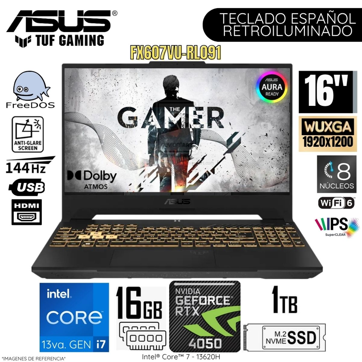 ASUS - Laptop Asus Tuf Gaming FX607VU-RL091 Inte Corei7-13620H 16GB RAM 1TB SSD RTX4050-6GB 16 PulgWUXGA