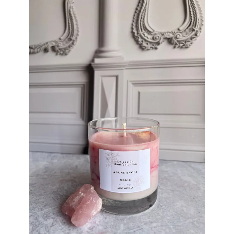 GENERICO - Vela Aromática de Cera de Soya con Cuarzo Rosa Alma Gemela