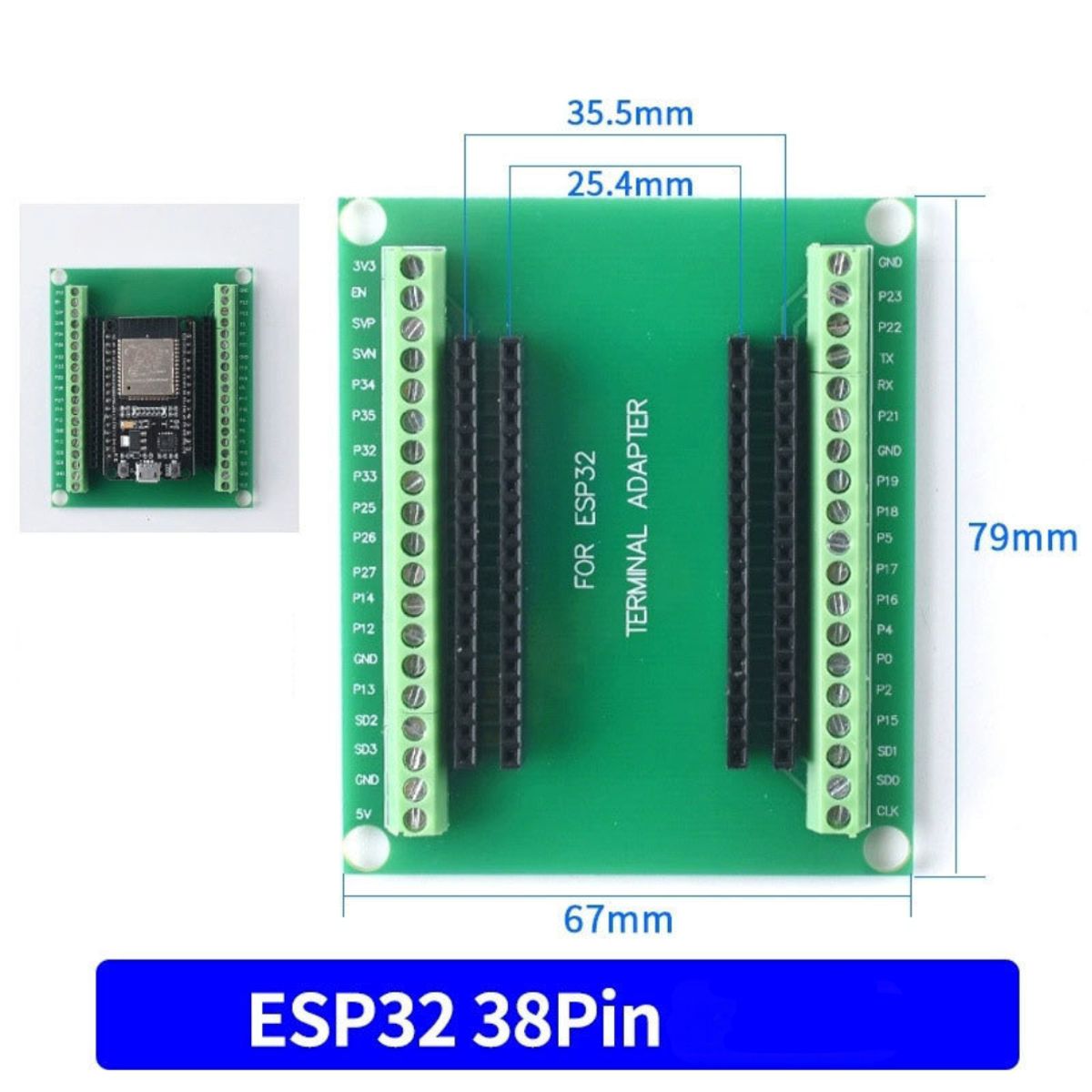 GENERICO - Placa de Expansión Verde para ESP32 de 38 Pines