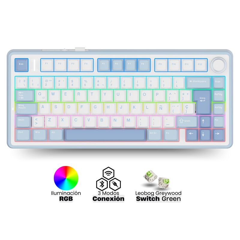 AULA - Teclado Aula F75 Español White Epomarker Switch Leobog Rapier Green