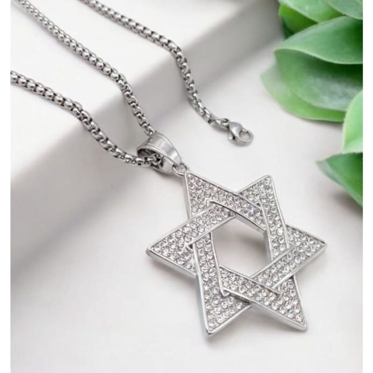 GENERICO - Collar Estrella de David  Acero Inoxidable 316L y Cristales de Zircón