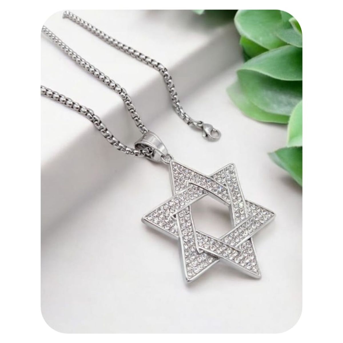 GENERICO - Collar Estrella de David  Acero Inoxidable 316L y Cristales de Zircón