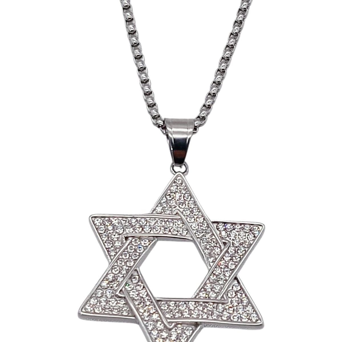 GENERICO - Collar Estrella de David  Acero Inoxidable 316L y Cristales de Zircón