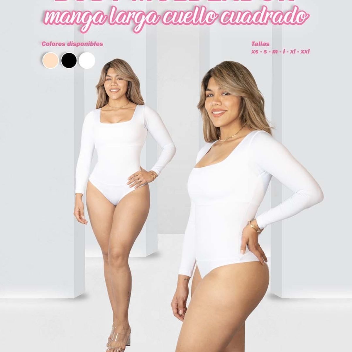 GENERICO - BODY FAJA MODELADOR EFECTO LIPO MANGA LARGA CUELLO CUADRADO