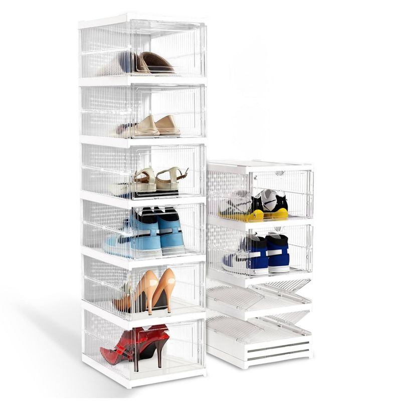 GENERICO - zapatera plegable de 6 niveles almacenamiento para zapatos blanco transparente