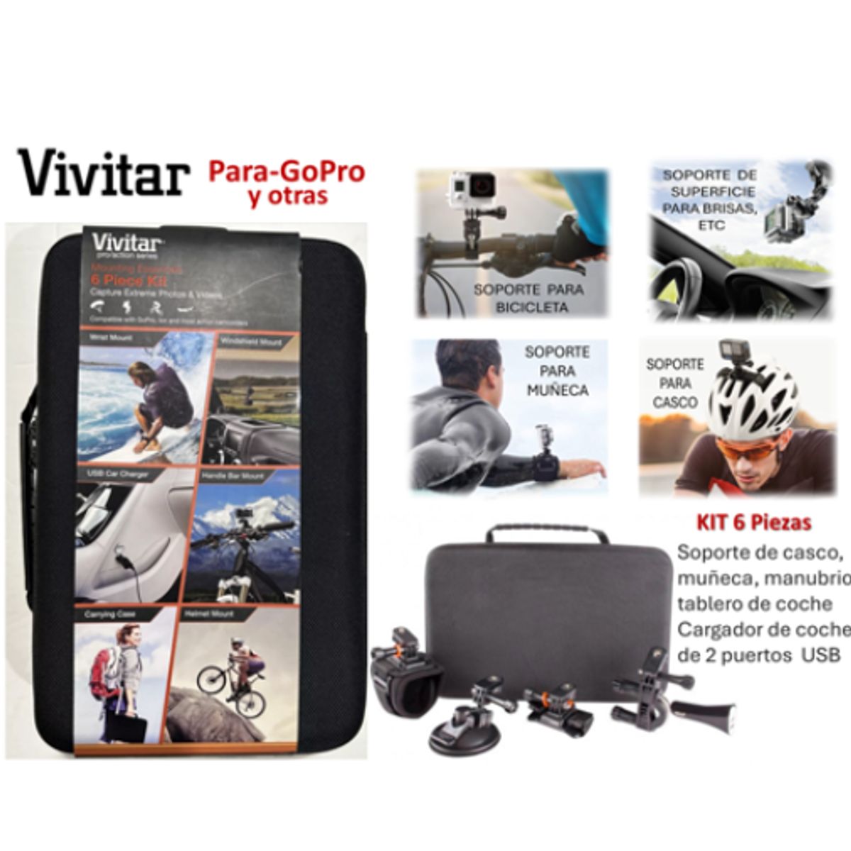 VIVITAR - KIT VIVITAR 6 PIEZAS PARA GO PRO
