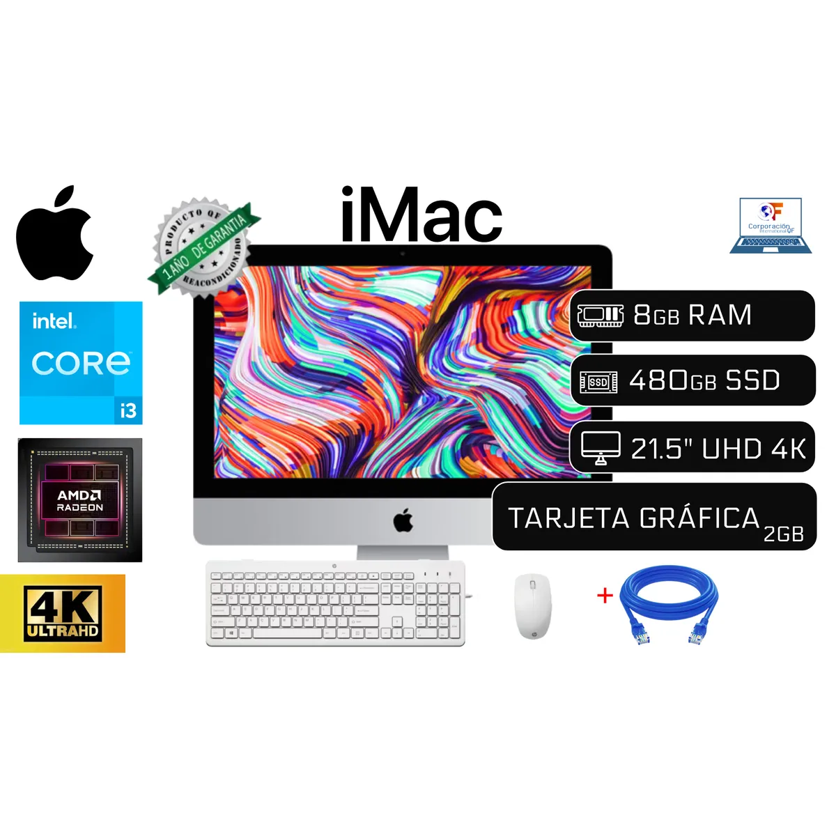APPLE - Computadora iMac  Año 2019 8GB RAM 480GB +VIDEO 2GB GDDR5 + HDD 1TB + cable internet