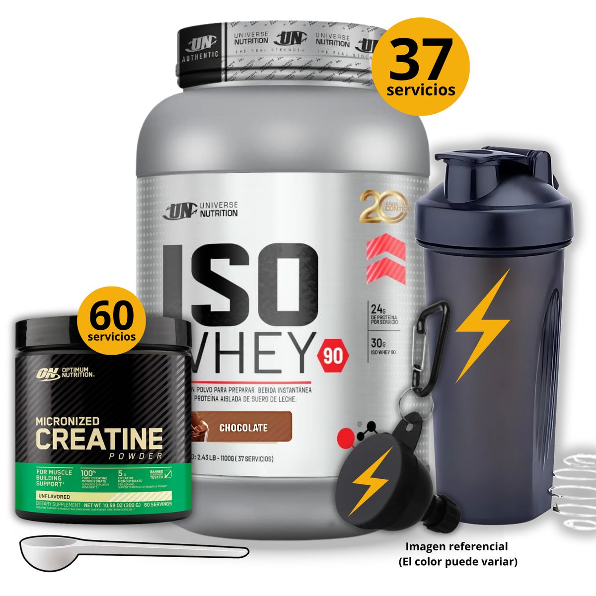 Universe Nutrition - PROTEINA ISO WHEY 90 DE 1KG CHOCOLATE + CREATINA OPTIMUM NUTRITION DE 300GR + REGALOS