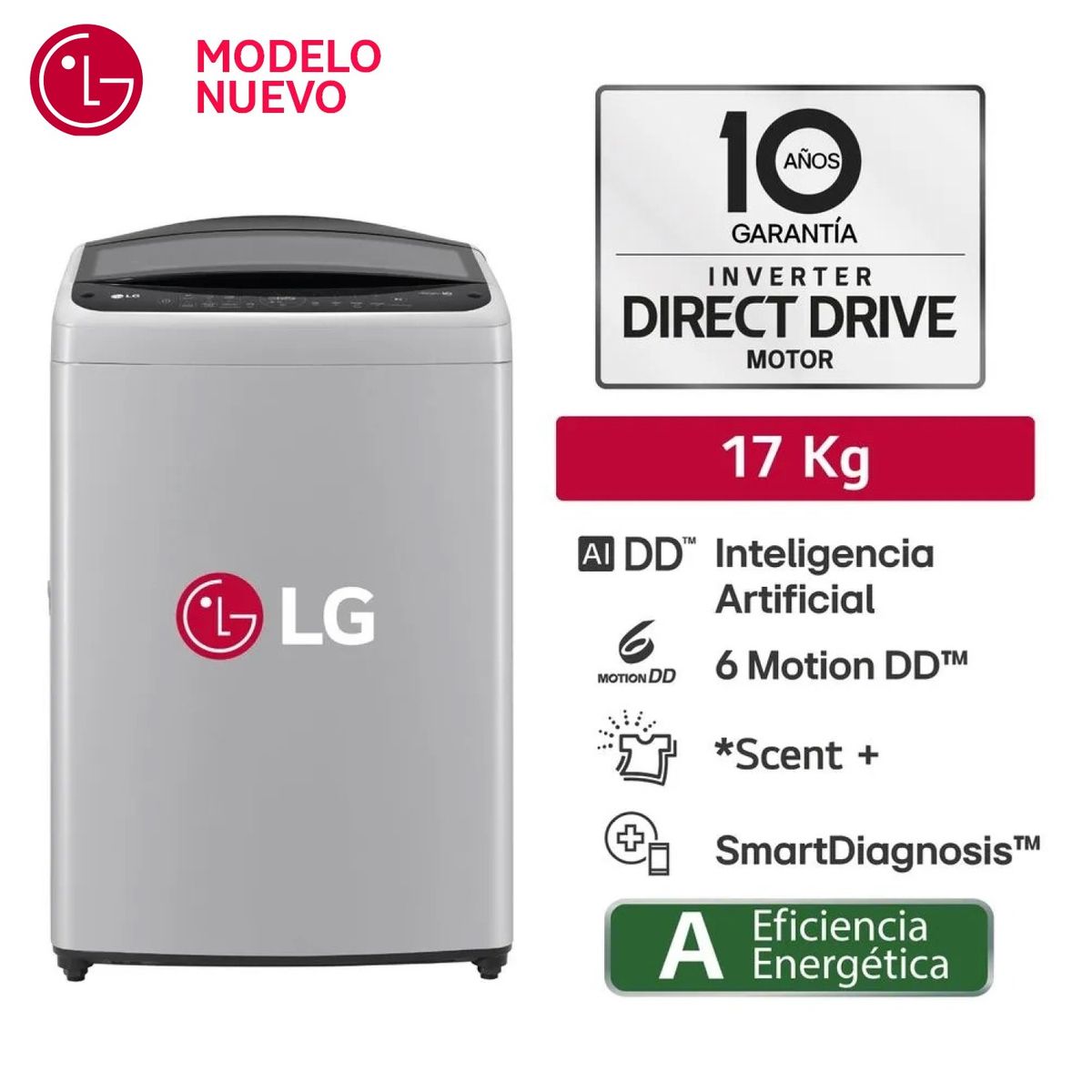 LG - Lavadora LG 17 kg Carga Superior con AI DD Gris WT17DV6T